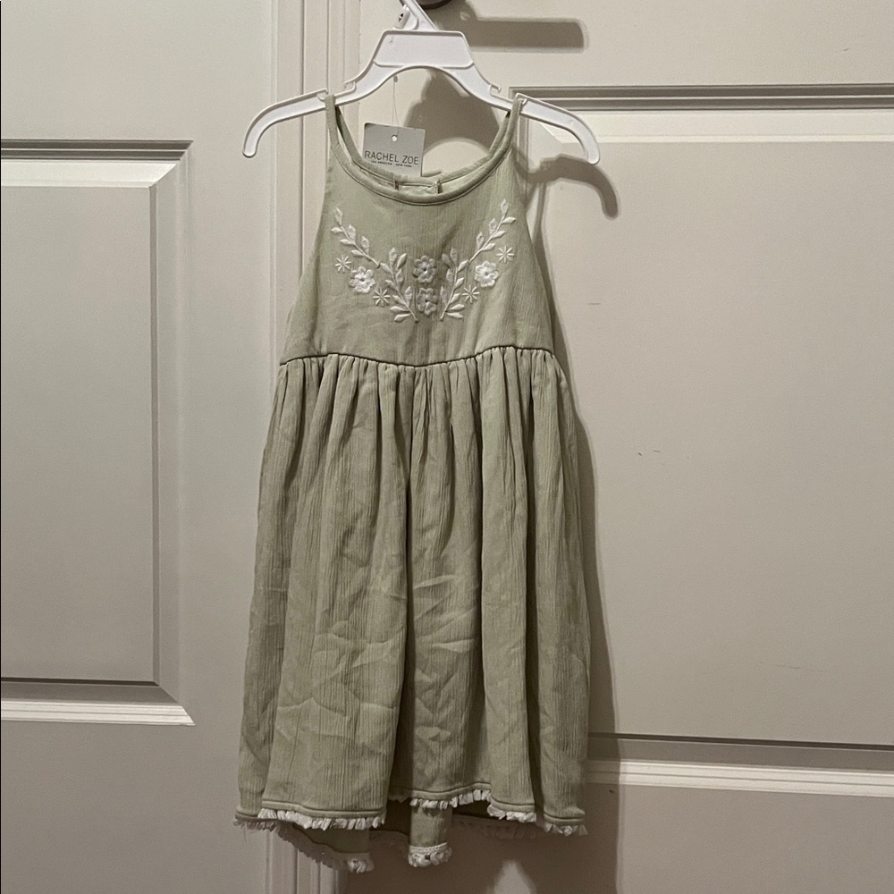 NWT Rachel Zoe Light Sage Green Embroidered Girls' dress Size 4T with headband